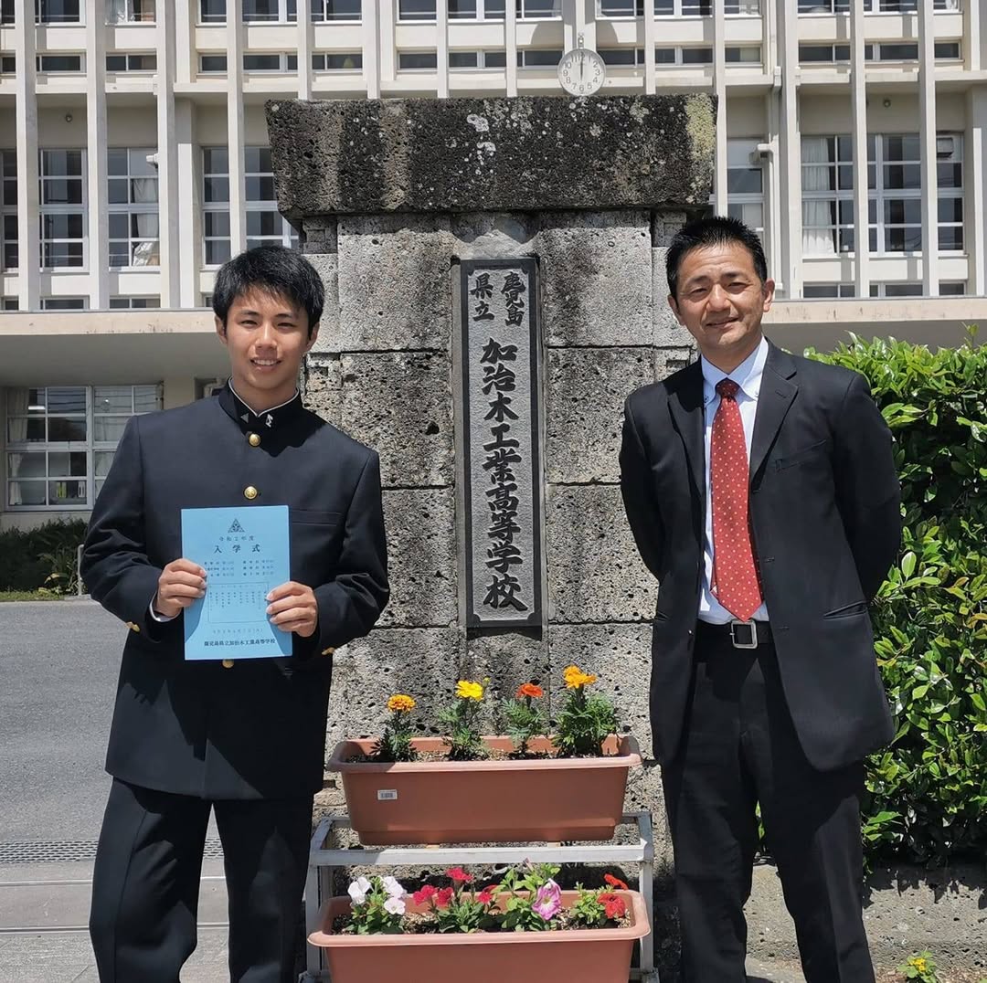Son at his school entrance ceremony in Kagoshima, Japan