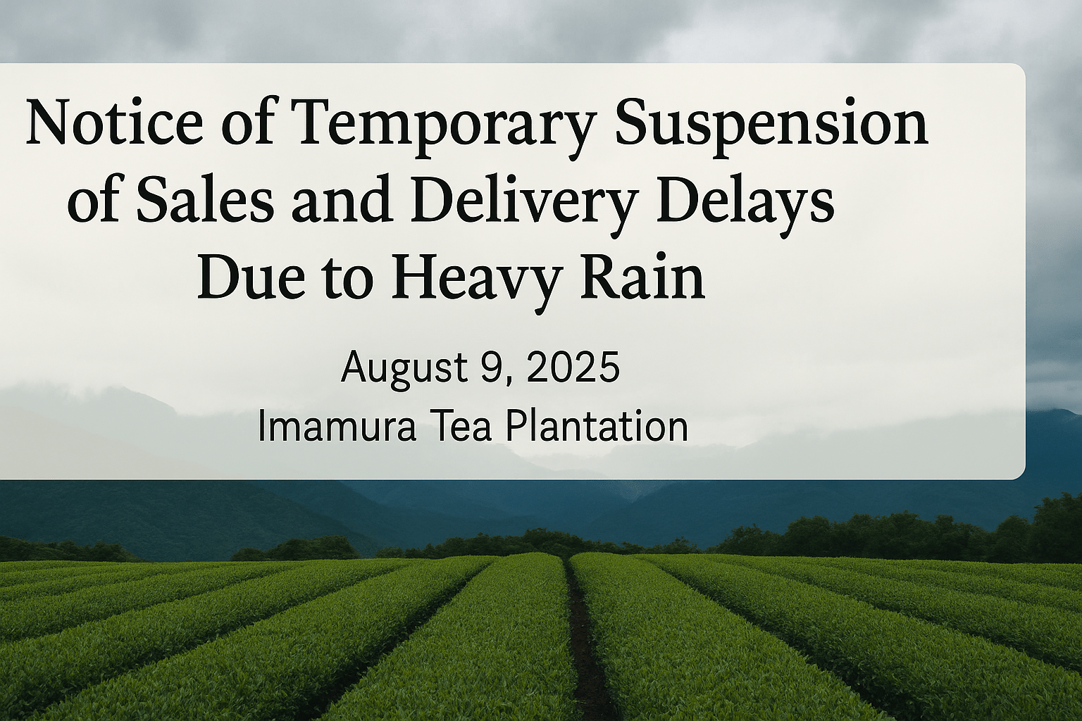 大雨に伴う販売業務一時休止および配送遅延のお知らせ - 今村茶園