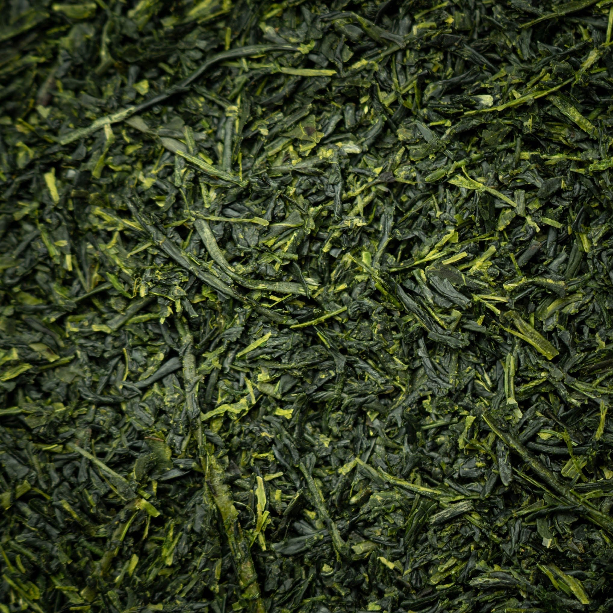 煎茶の茶葉アップ（霧島産・鹿児島）/ Loose leaf sencha close-up, Kirishima tea from Kagoshima - 今村茶園