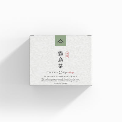 霧島茶ティーバッグ特上煎茶の外箱正面（20包＋5包） / Front of Kirishima premium sencha tea bag box (25 bags), Kagoshima - 今村茶園