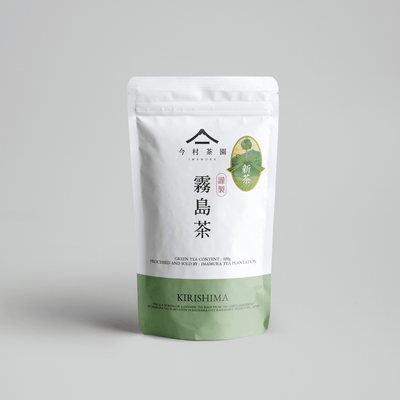 2026年新茶 霧島茶 特上煎茶のパッケージ正面（新茶シール・100g） / 2026 first-flush Kirishima shincha sencha package front, Kagoshima - 今村茶園